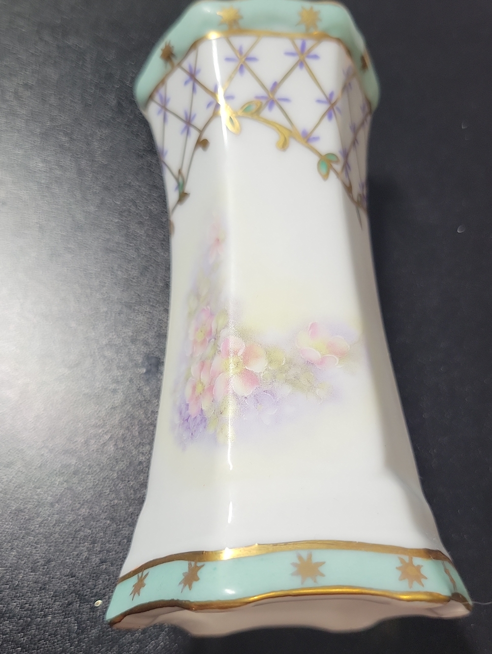Hand-Painted White Floral Decorative Vase with Aqua Accents